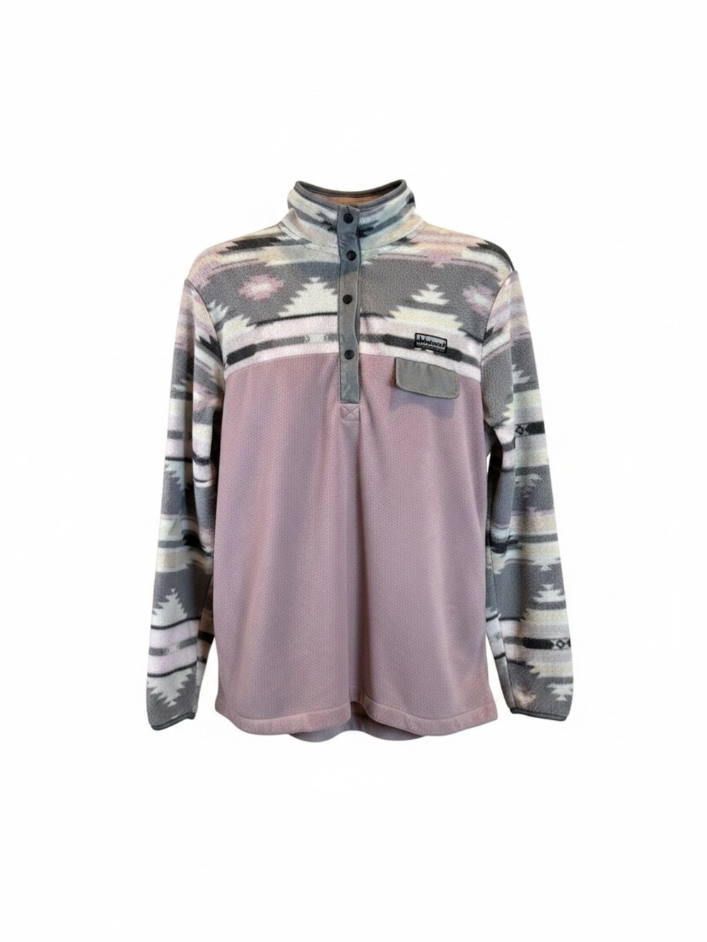 Simply Southern Sz L Pullover Fleece Snap-T in Dusty Pink & Gray